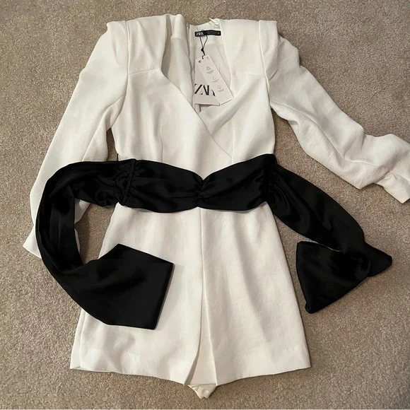 ZARA CONTRAST BOW JUMPSUIT - Picture 13 of 14